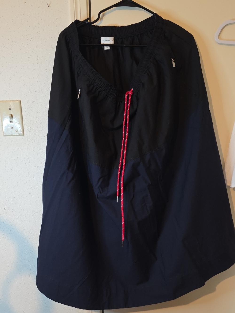 The Rail Colorblock A-Line Skirt in Black and Navy with Red Drawcord